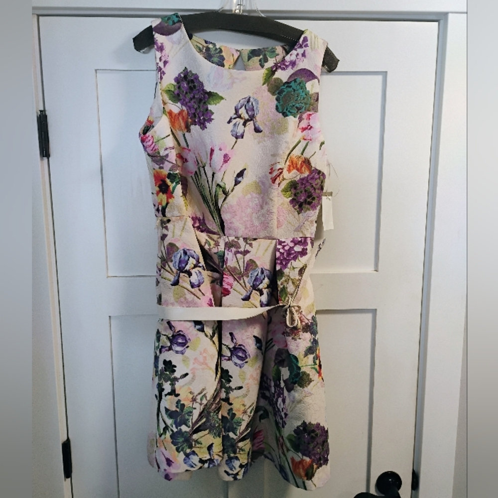 Danny and Nicole floral sleeveless dress with belt